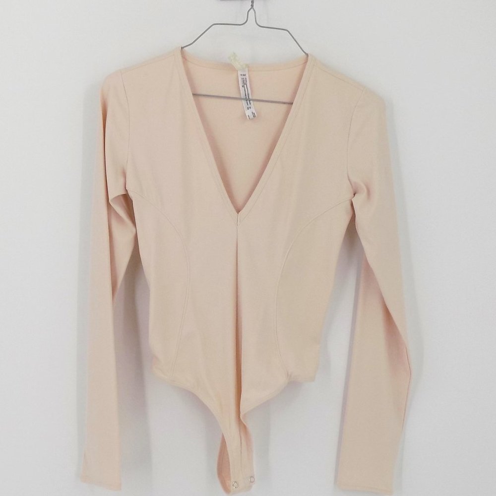 Intimately Free People Body Suit Size XS Cream Beige V-Neck Long Sleeve